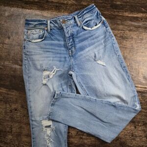 EDGELY High Rise Mom Jeans Womens 10 Light Blue Excellent Distressed Denim